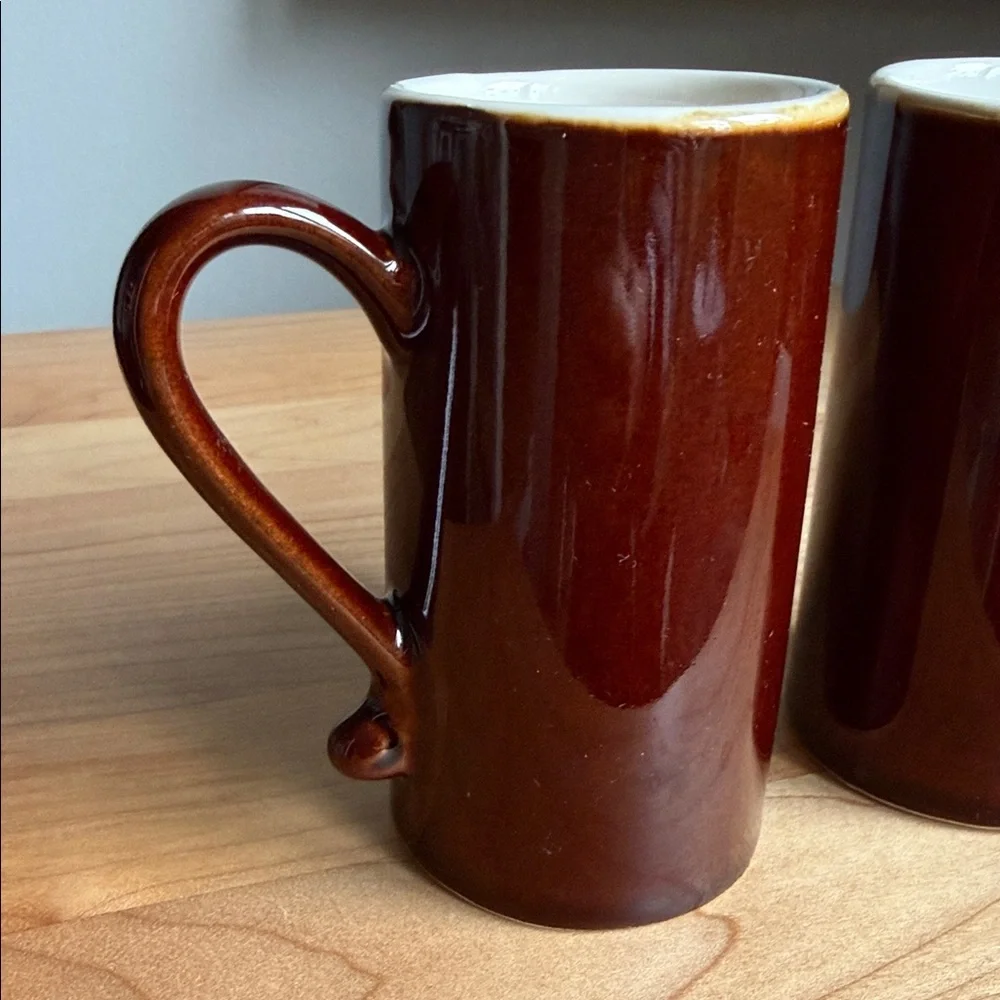 Vintage MCM Tall Espresso Mugs Dark Mocha Brown Glaze Coffee Cups Qty: Set of 2
